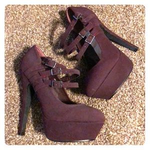 Wine colored triple strap heels